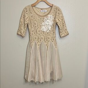 Lace Tan Floral Pearl Dress
